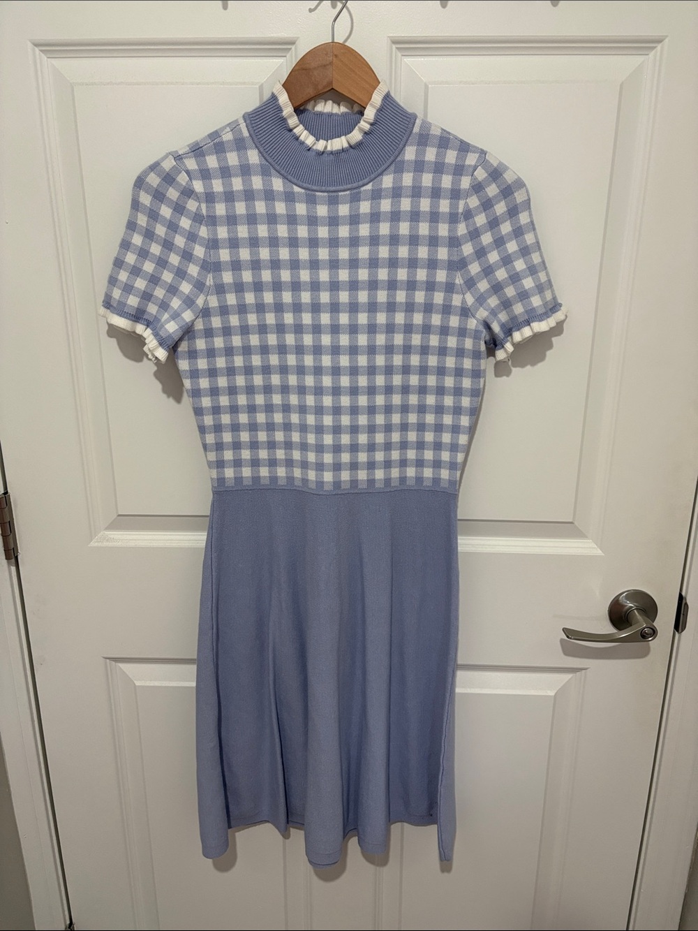 1901 Light Blue and White Gingham Knit Midi Dress - Picture 1 of 7